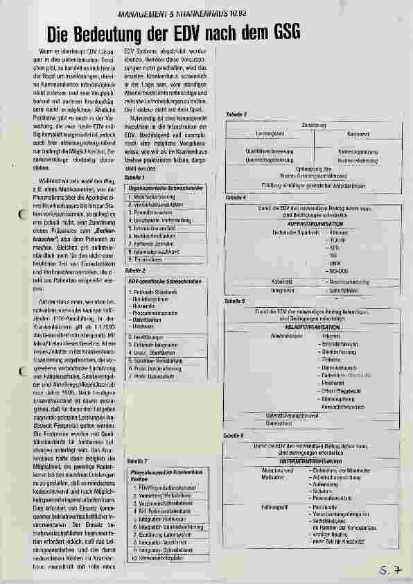 Vorschauseite 1: Die Bedeutung der EDV nach dem GesundheitsStrukturGesetz
