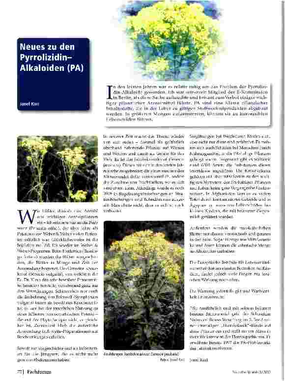 Vorschauseite 1: Neues zu den Pyrrolizidin-Alkaloiden (PA)
