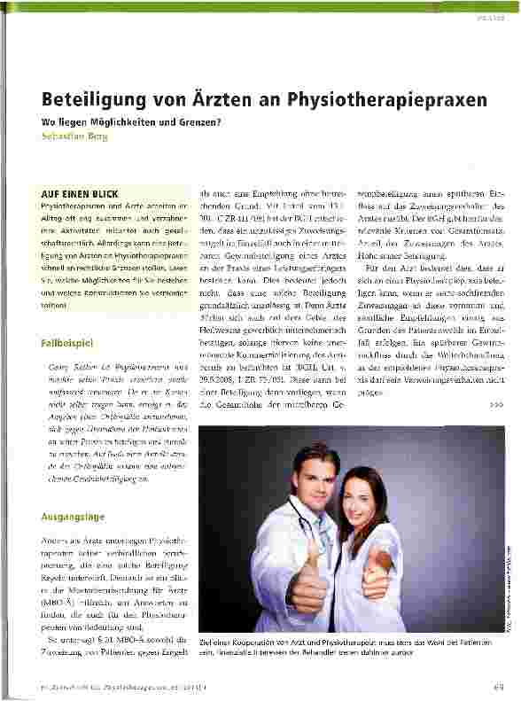 Vorschauseite 1: Beteiligung von Ärzten an Physiotherapiepraxen