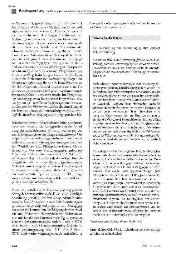 Vorschauseite 5: Zur Unterbringung von schwerst dementen Bewohnern in Vierbettzimmern