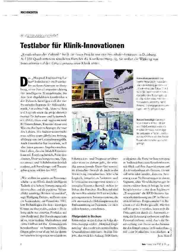 Vorschauseite 1: Testlabor für Klinik-Innovationen