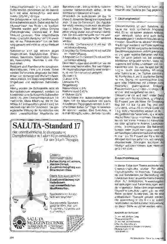 Vorschauseite 6: Antibakterielle Chemotherapeutika (II) 11. Folge Indikationen, Dosierungen und Nebenwirkungen einiger Chemotherapeutika