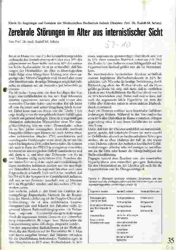 Vorschauseite 1: Zerebrale Störungen im Alter aus internistischer Sicht.