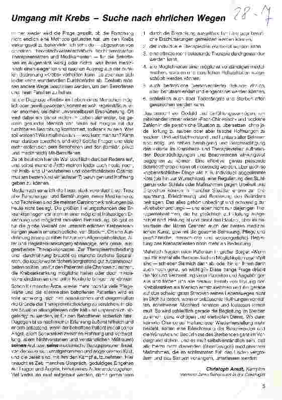 Vorschauseite 1: Umgang mit Krebs - Suche nach ehrlichen Wegen