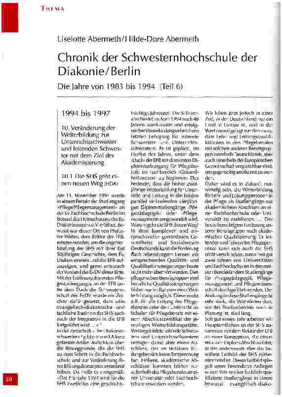 Vorschauseite 1: Chronik der Schwesternhochschule der Diakonie/Berlin Teil 6