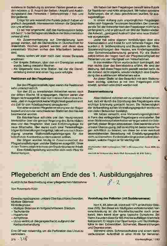 Vorschauseite 1: Pflegebericht am Ende des 1.Ausbildungsjahres