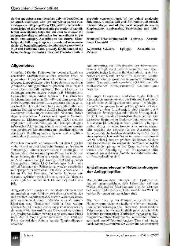 Vorschauseite 2: Anästhesie und Epilepsie - eine Übersicht (CME 12/03)