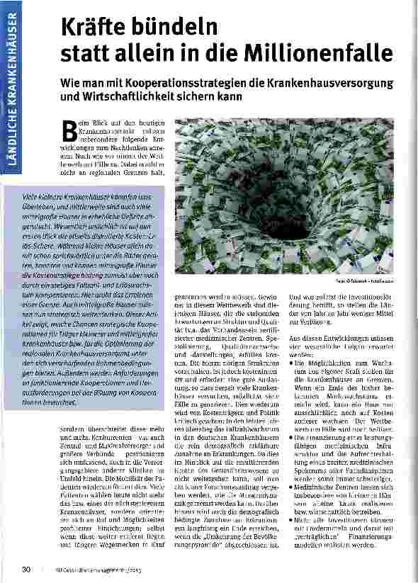 Vorschauseite 1: Kräfte bündeln statt allein in die Millionenfalle