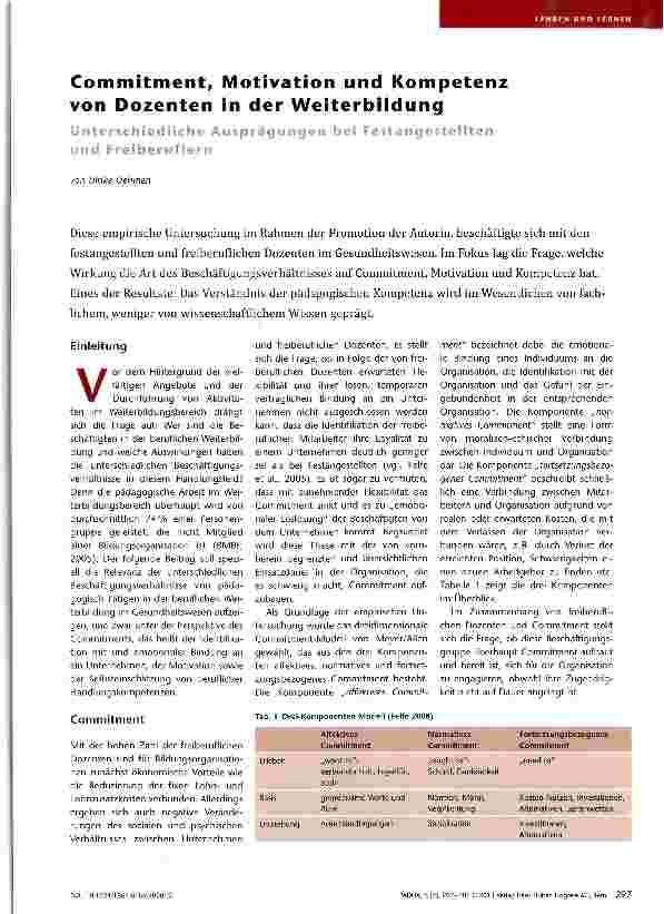 Vorschauseite 1: Commitment; Motivation und Kompetenz von Dozenten in der Weiterbildung Unterschiedliche Ausprägungen bei Festangestelltenund Freiberuflern