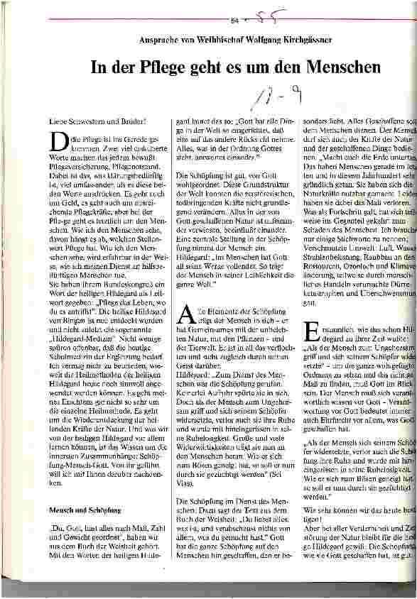 Vorschauseite 1: In der Pflege geht es um den Menschen Ansprache des Weihbischofs