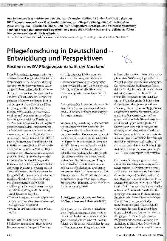 Vorschauseite 1: Pflegeforschung in Deutschland - Entwicklung und Perspektiven Position des DV Pflegewissenschaft, der Vorstand