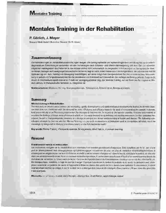 Vorschauseite 1: Mentales Training in der Rehabilitation