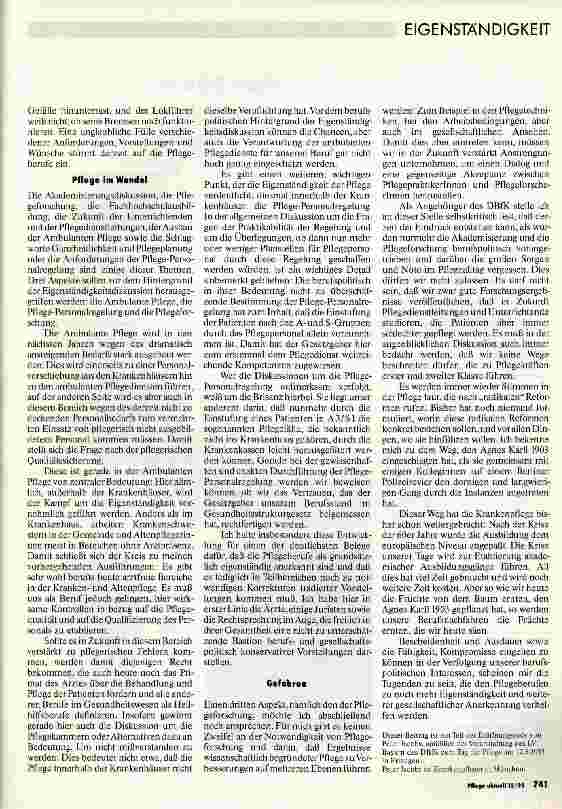Vorschauseite 2: Pflege - Fremdbestimmung und Eigenständigkeit
