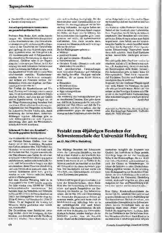Vorschauseite 3: X. Gießener Internationale Fortbildungstage für Krankenpflege Tagungsbericht 16.-18.3.93