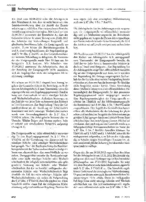 Vorschauseite 2: Mitbestimmung bei der Gewährung von Zusatzurlaub bei alternierender ständiger Schicht-und Wechselschichtarbeit