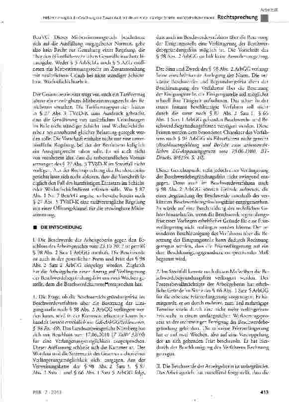 Vorschauseite 3: Mitbestimmung bei der Gewährung von Zusatzurlaub bei alternierender ständiger Schicht-und Wechselschichtarbeit