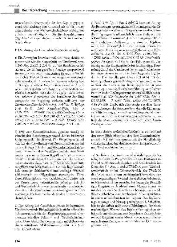 Vorschauseite 4: Mitbestimmung bei der Gewährung von Zusatzurlaub bei alternierender ständiger Schicht-und Wechselschichtarbeit