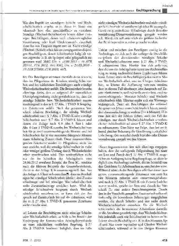 Vorschauseite 5: Mitbestimmung bei der Gewährung von Zusatzurlaub bei alternierender ständiger Schicht-und Wechselschichtarbeit