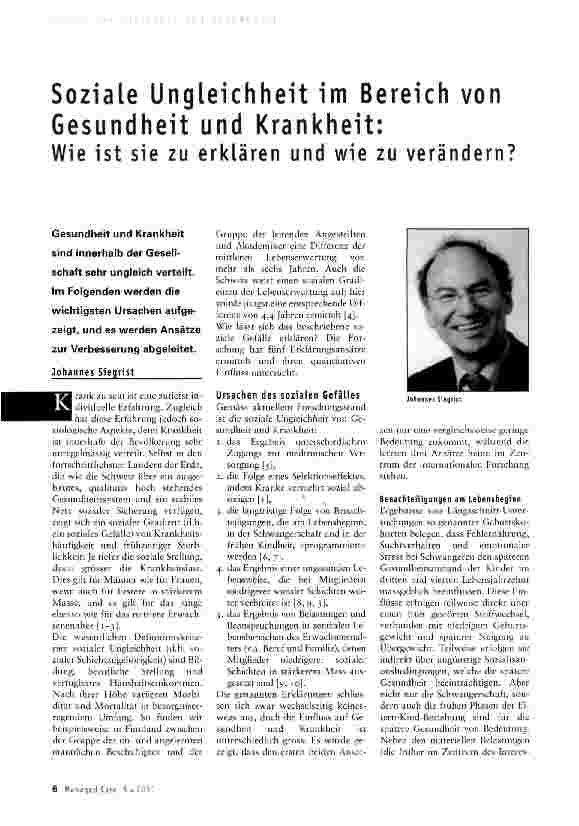Vorschauseite 1: Soziale Ungleichheit im Bereich von Gesundheit und Krankheit: Wie ist sie zu erklären und wie zu verändern?