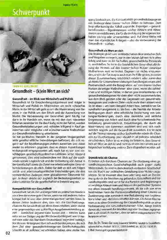 Vorschauseite 1: Gesundheit - (k)ein Wert an sich?