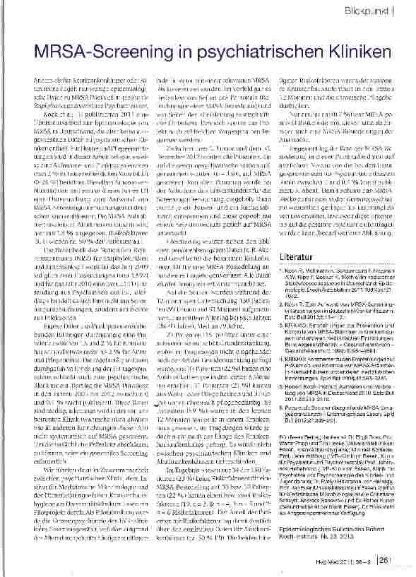 Vorschauseite 1: MRSA-Screening in psychiatrischen Kliniken