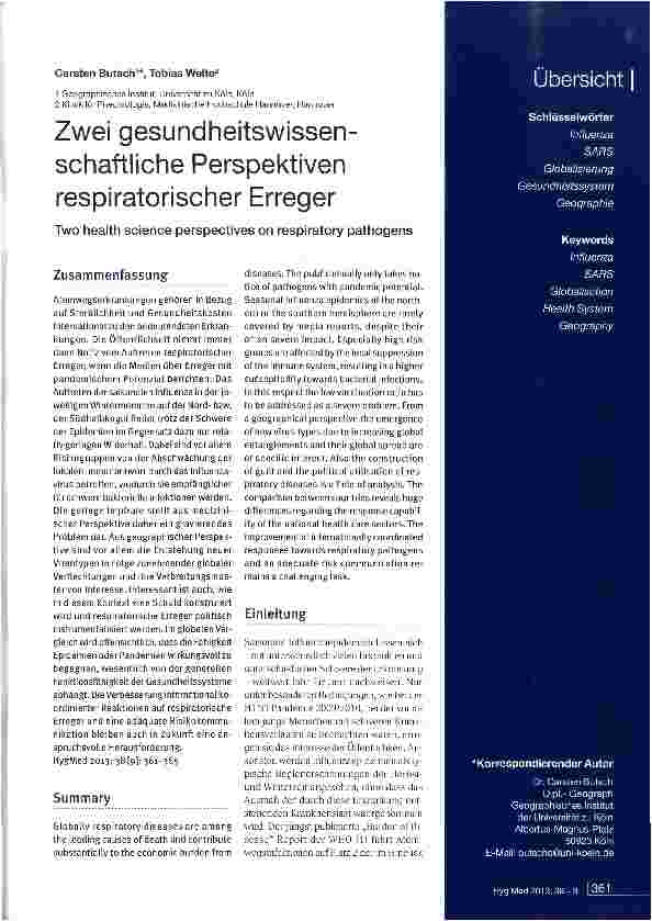 Vorschauseite 1: Zwei gesundheitswissenschaftliche Perspektiven respiratorischer Erreger