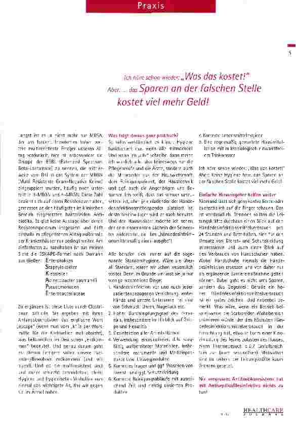Vorschauseite 2: Hygiene und multiresistente Erreger (MRE): Ein Langweilerthema oder noch lange nicht gegessen?
