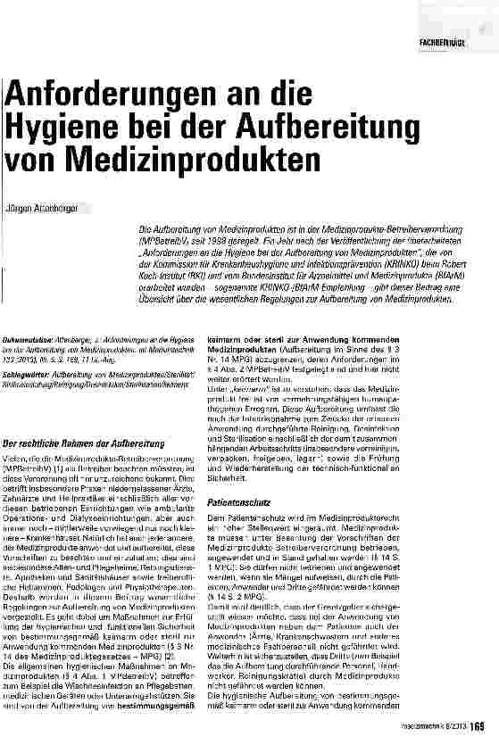 Vorschauseite 1: Anforderungen an die Hygiene bei der Aufbereitung von Medizinprodukten