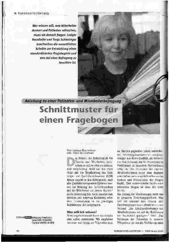 Vorschauseite 1: Schnittmuster für einen Fragebogen Anleitung zu einer Patientenund Mitarbeiterbefragung