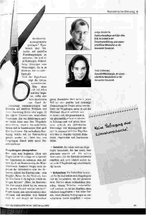 Vorschauseite 2: Schnittmuster für einen Fragebogen Anleitung zu einer Patientenund Mitarbeiterbefragung