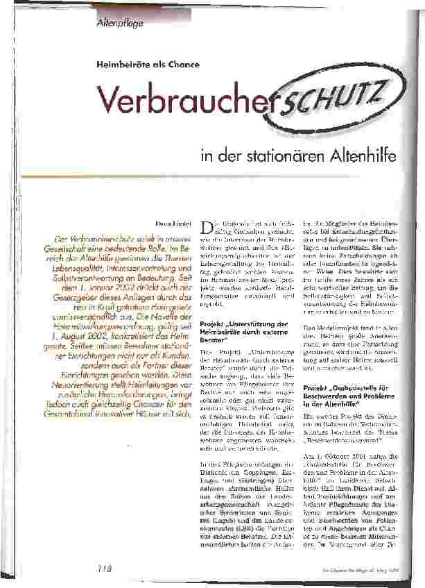 Vorschauseite 1: Verbraucherschutz in der stationären Altenhilfe