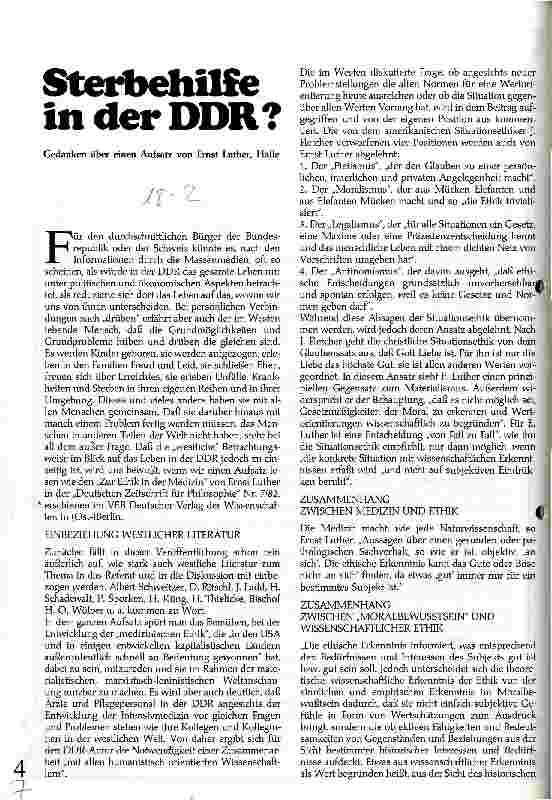 Vorschauseite 1: Sterbehilfe in der DDR? Gedanken über eine Aufsatz