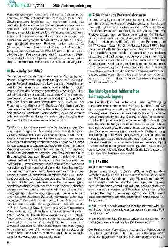 Vorschauseite 5: Rechtliche Aspekte einer leistungsbezogenen Spezialisierung des Krankenhauses unter DRG-Bedingungen