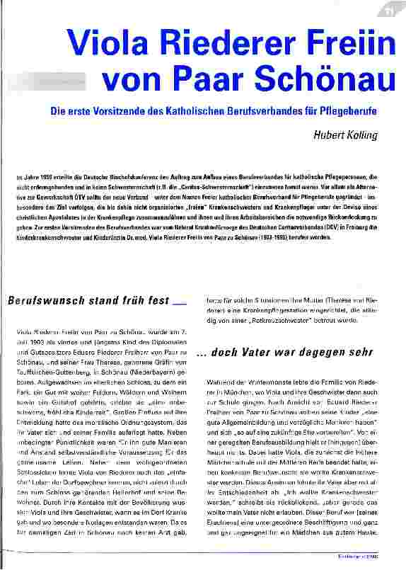 Vorschauseite 1: Viola Riederer Freiin von Paar Schönau Die erste Vorsitzende des Katholischen Berufsverbandes für Pflegeberufe