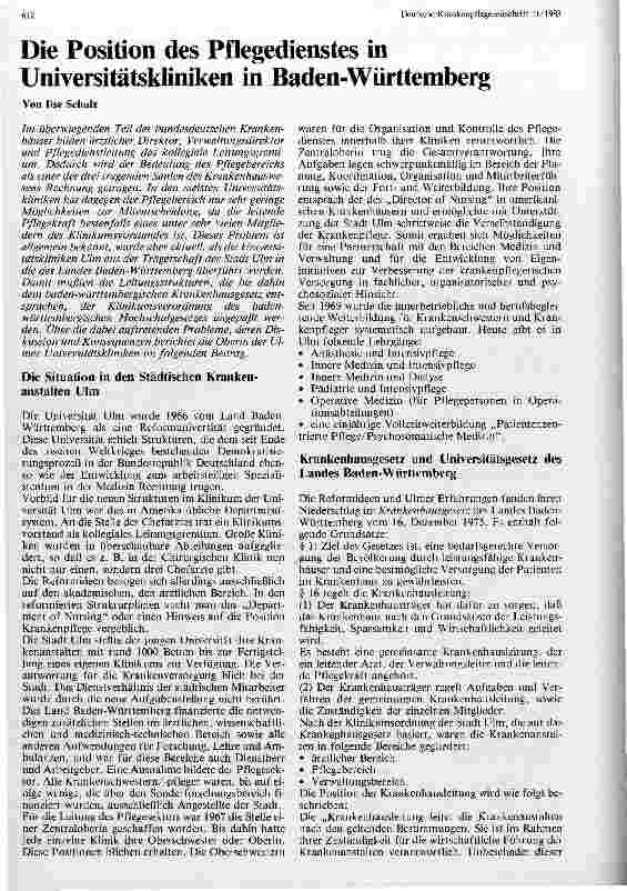 Vorschauseite 1: Die Position des Pflegedienstes in Universitätskliniken in Baden Württemberg