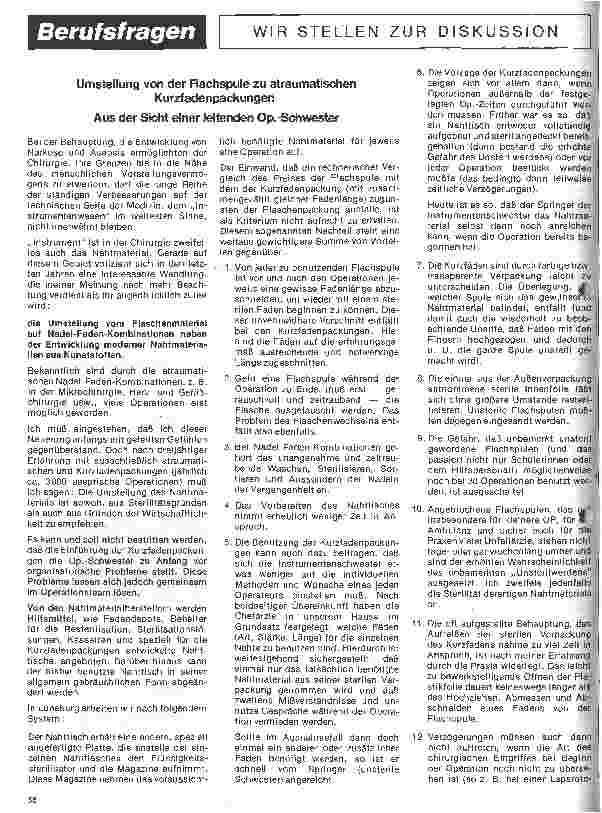 Vorschauseite 1: Umstellung von der Flachspule zu atraumatischen Kuzfadenpackungen Aus Sicht einer leitenden Op-Schwester
