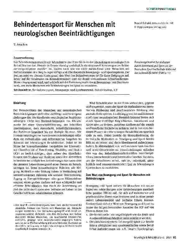 Vorschauseite 1: Behindertensport für Menschen mit neurologischen Beeinträchtigungen