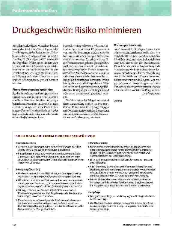 Vorschauseite 1: Druckgeschwür: Risiko minimieren
