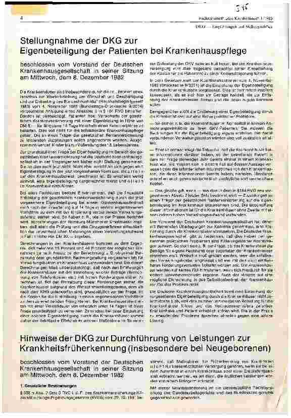Vorschauseite 1: Stellungsnahme der DKG zur Eigenbeteiligung bei Krankenhauspflege