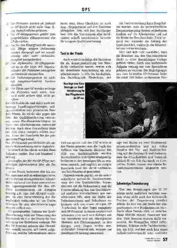 Vorschauseite 2: 66 Standards und 687 Sub-Standards erarbeitet! Tätigkeit d. SBK-Inter essengruppe d. Pflegekaders i. OPDienst - eine Zwischenbilanz