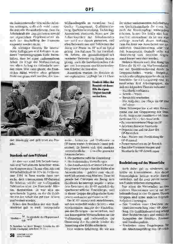 Vorschauseite 3: 66 Standards und 687 Sub-Standards erarbeitet! Tätigkeit d. SBK-Inter essengruppe d. Pflegekaders i. OPDienst - eine Zwischenbilanz