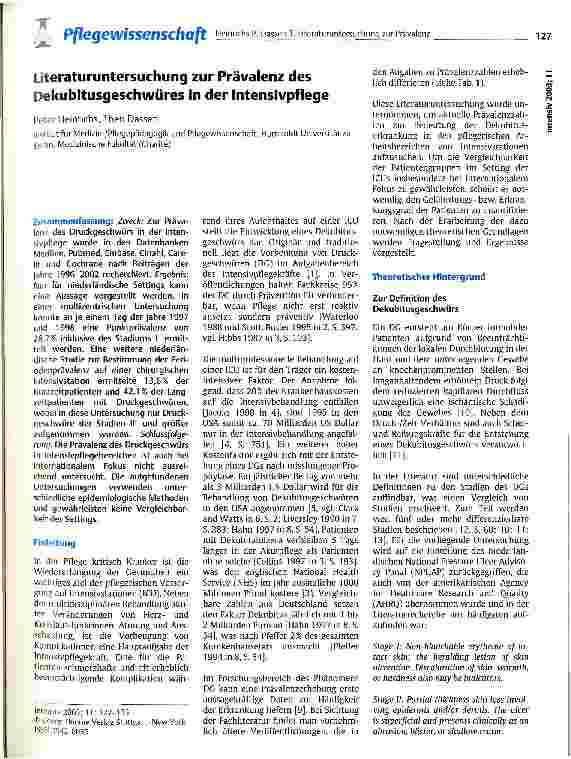 Vorschauseite 1: Literaturuntersuchung zur Prävalenz des Dekubitusgeschwüres in der Intensivpflege