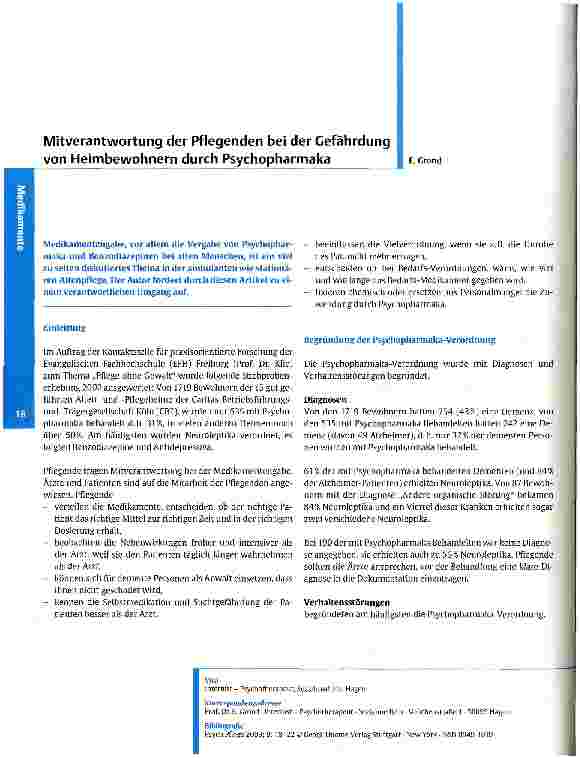 Vorschauseite 1: Mitverantwortung der Pflegenden bei der Gefährdung von Heimbewohnern durch Psychopharmaka