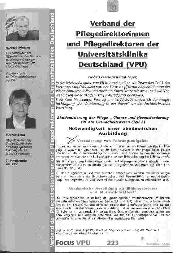 Vorschauseite 1: Akademisierung der Pflege - Chance und Herausforderung für das Gesundheitswesen Teil 2: Notwendigkeit einer akademischen Ausbildung