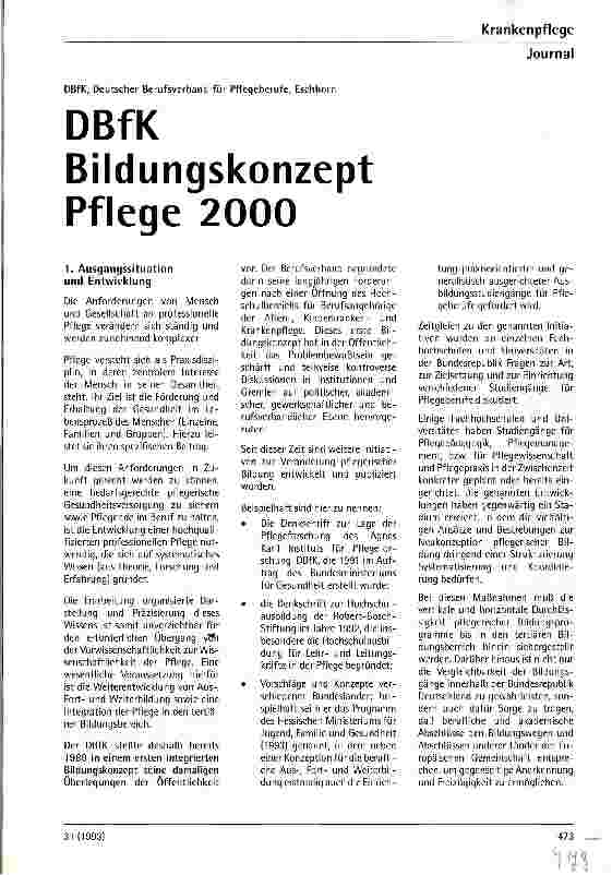 Vorschauseite 1: DBfK Bildungskonzept Pflege 2000