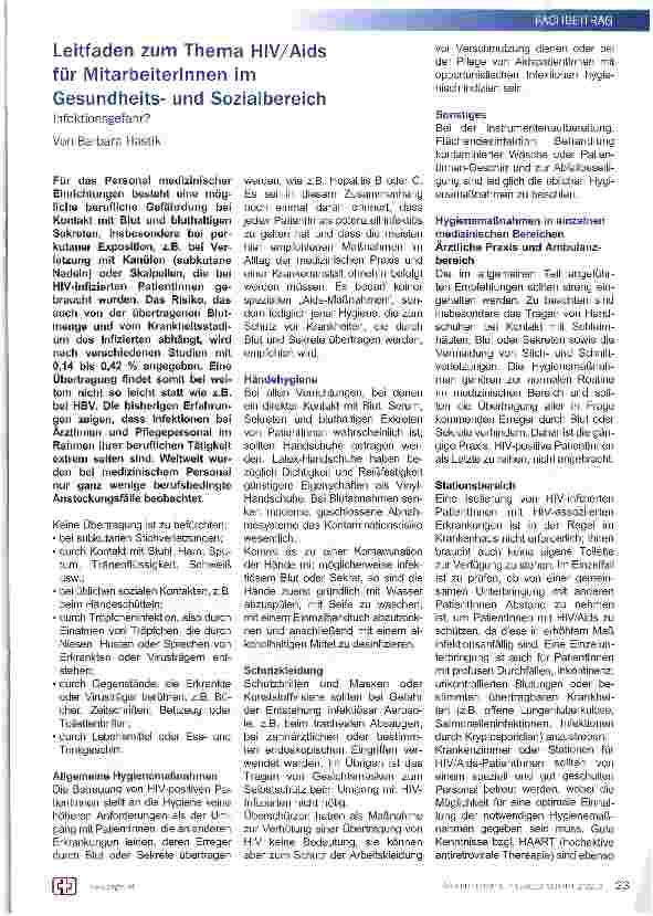 Vorschauseite 1: Leitfaden zum Thema HIV/Aids für Mitarbeiterinnen im Gesundheitsund Sozialbereich