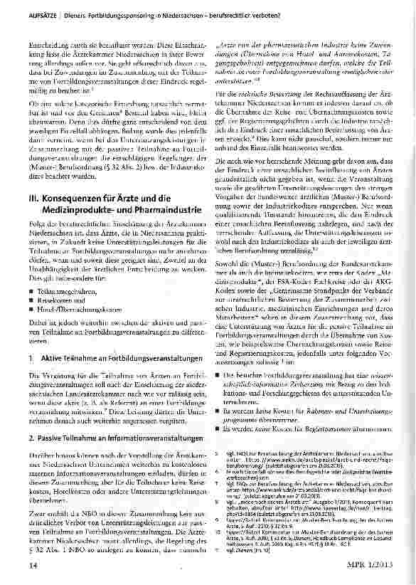 Vorschauseite 2: Fortbildungssponsoring in Niedersachsen - berufsrechtlich verboten?