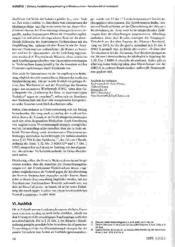 Vorschauseite 4: Fortbildungssponsoring in Niedersachsen - berufsrechtlich verboten?