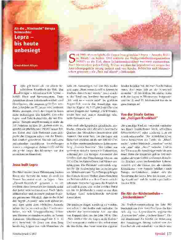 Vorschauseite 1: Lepra -bis heute unbesiegt