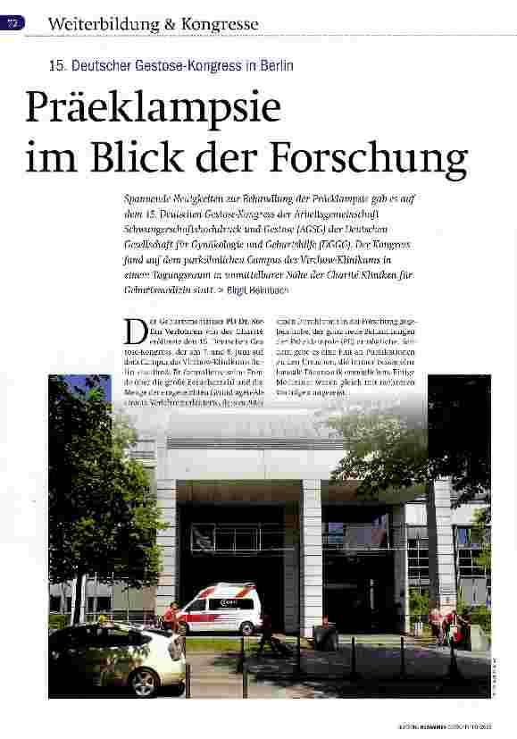 Vorschauseite 1: 15. Deutscher Gestose-Kongress in Berlin Präeklampsie im Blick der Forschung